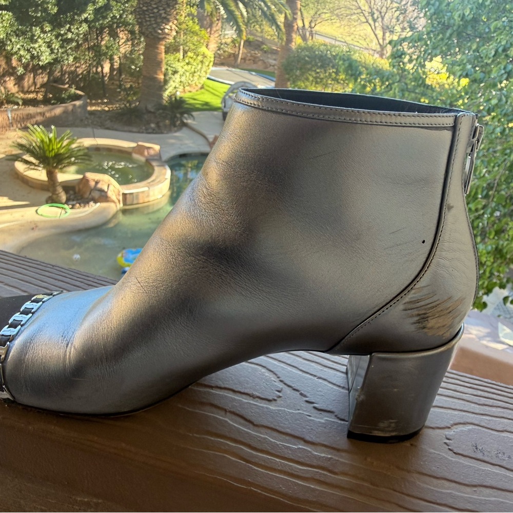 Salvatore Ferragamo Metallic Silver and Black Ankle Boots - Picture 4 of 5